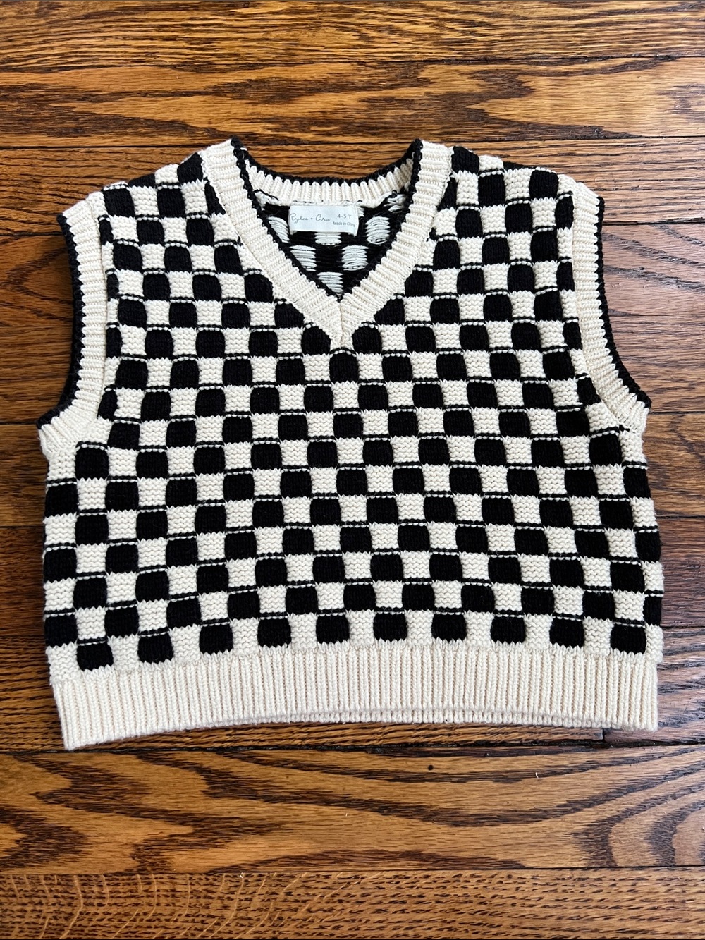 Rylee and Cru Checkerboard Knit Vest - Black & Cream